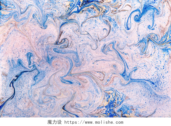 抽象纹理背景装饰旋转的蓝色和白色大理石的纹纸